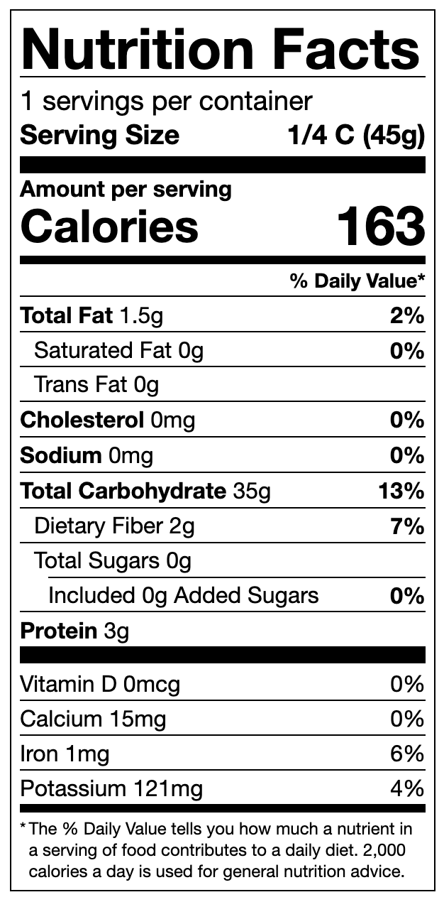 Brown Rice Nutritional Panel