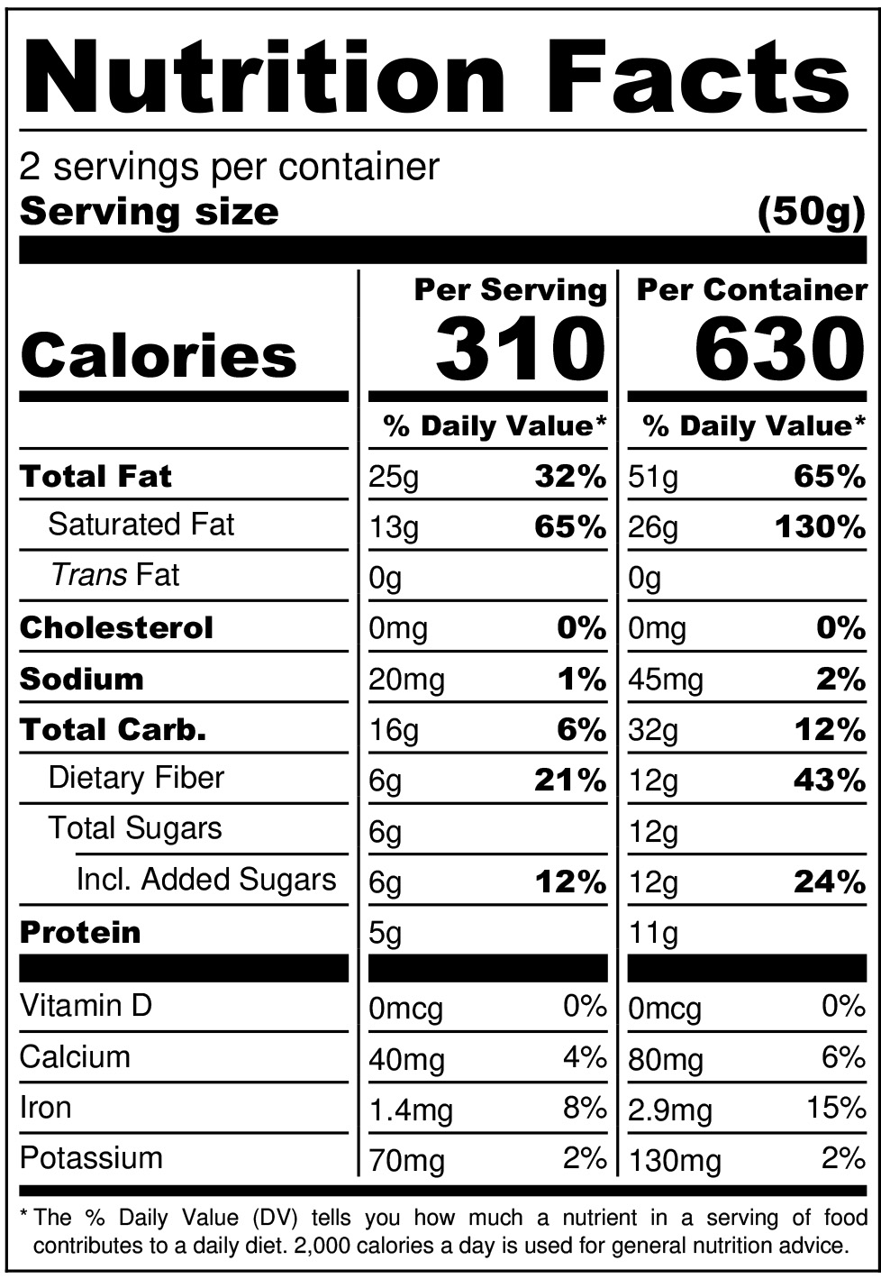 Brazil Nut Butter Filled Chocolate Bars Nutritional Panel