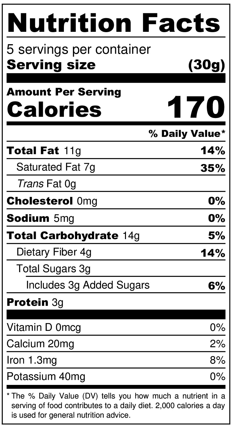 Chocolate Coconut Parque Nutritional Panel