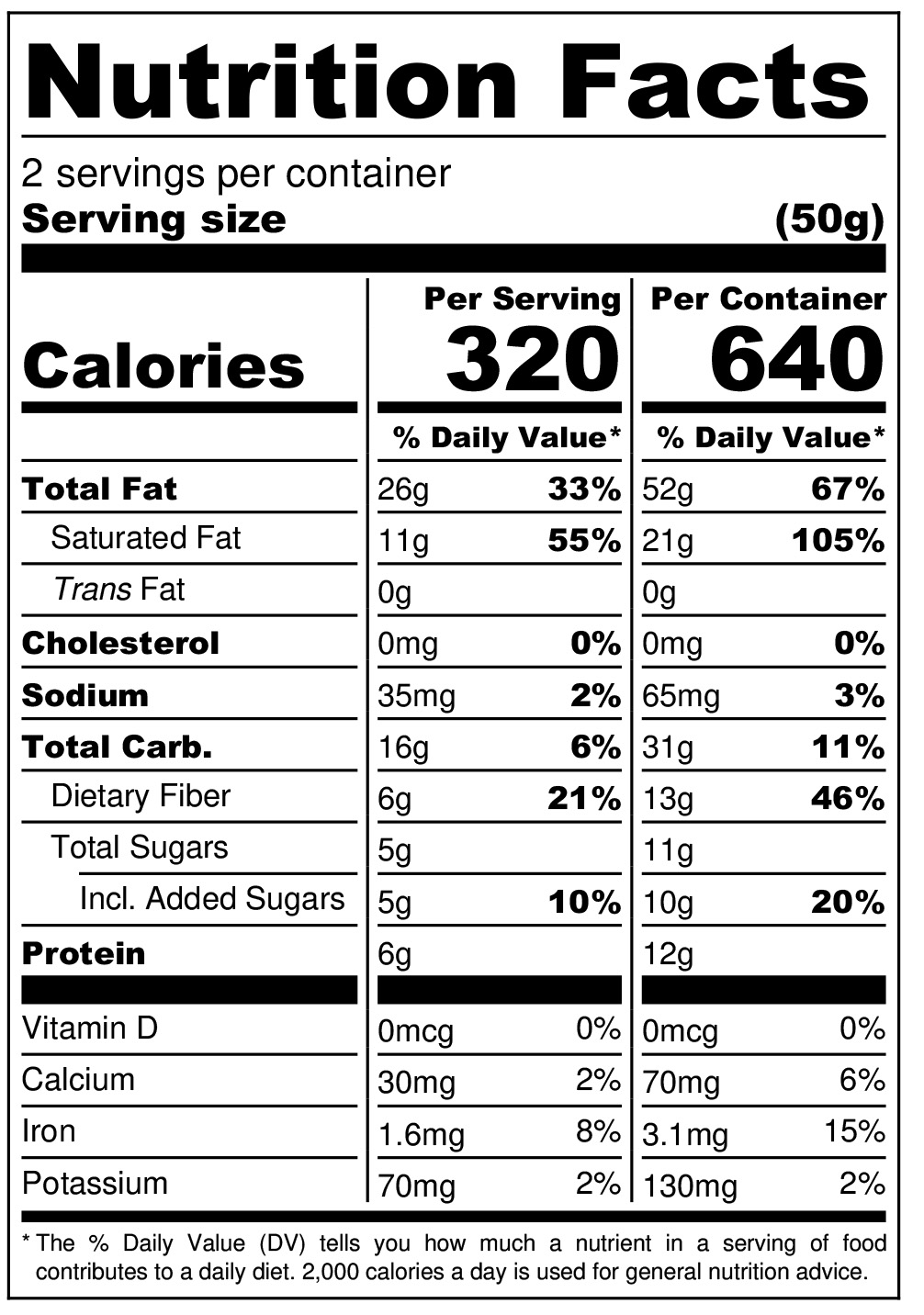 Walnut Butter Chocolate Bars Nutritional Panel