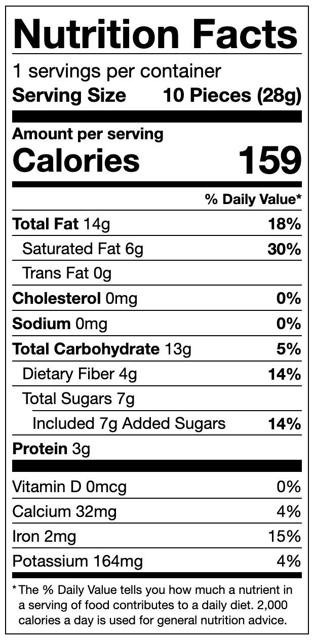 Chocolate Covered Almond Nutritional Panel
