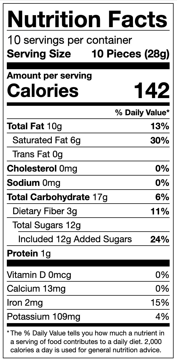 Chocolate Covered Ginger Nutritional Panel