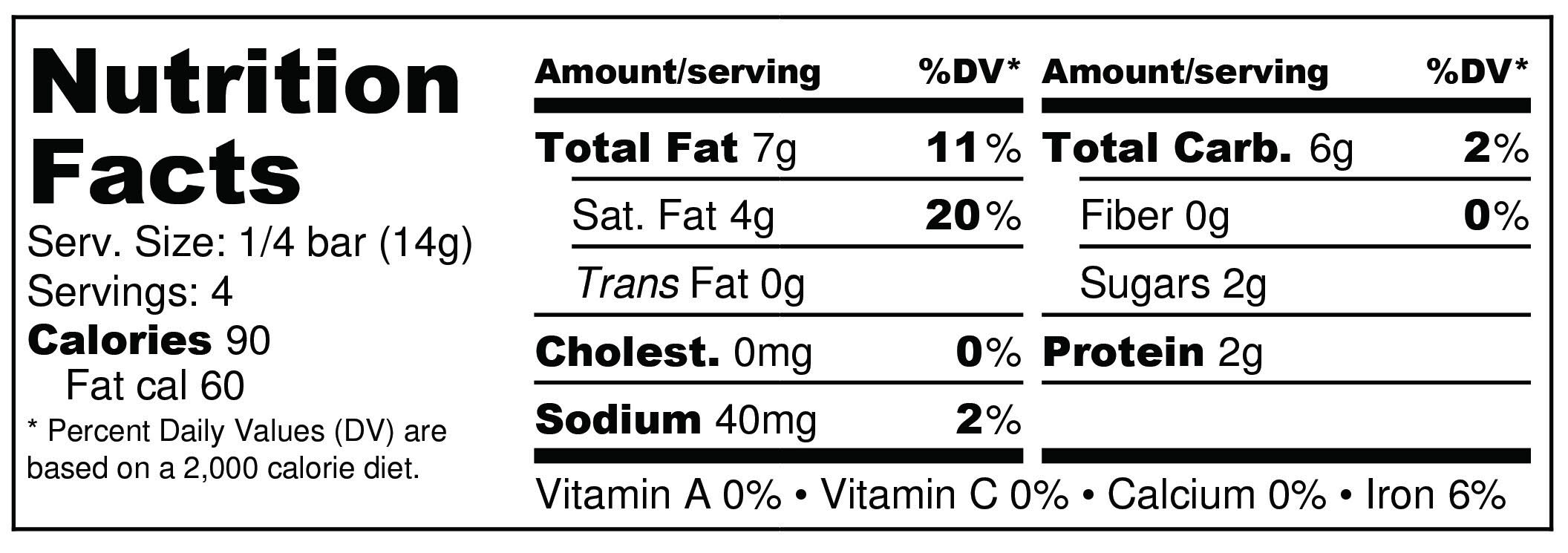 Dark Chocolate Bar Nutritional Panel