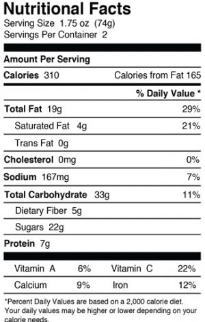 Fruit and chocolate barque nutritional info