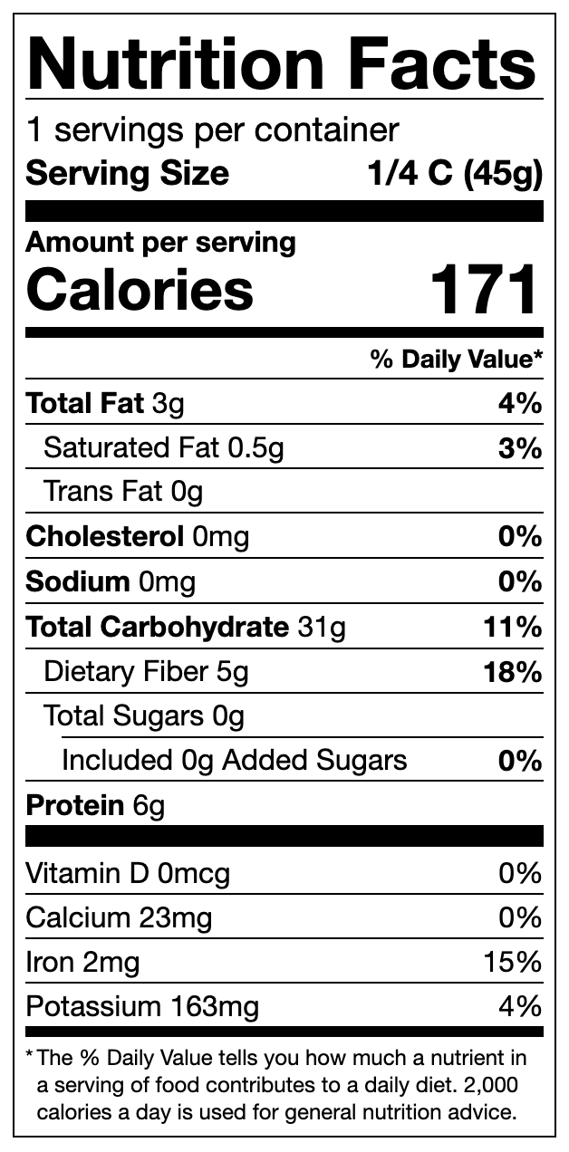 Oat Groats Nutritional Panel