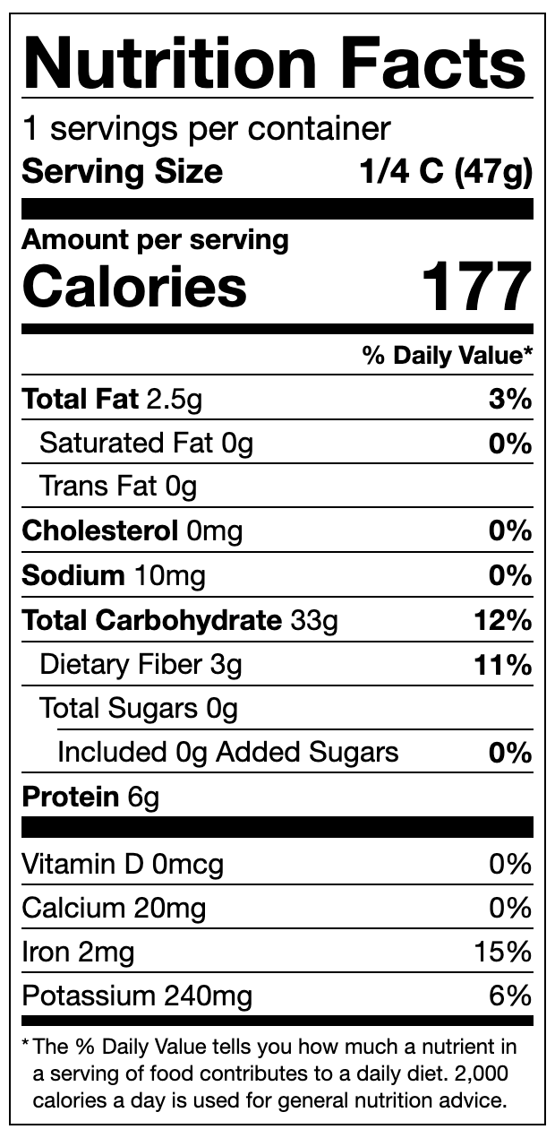 White Quinoa Nutritional Panel