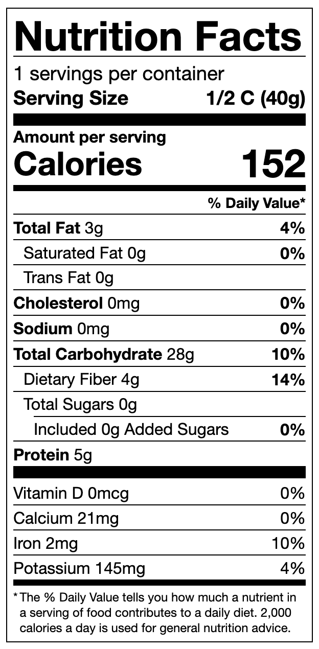 Golden Rolled Oats Nutritional Panel