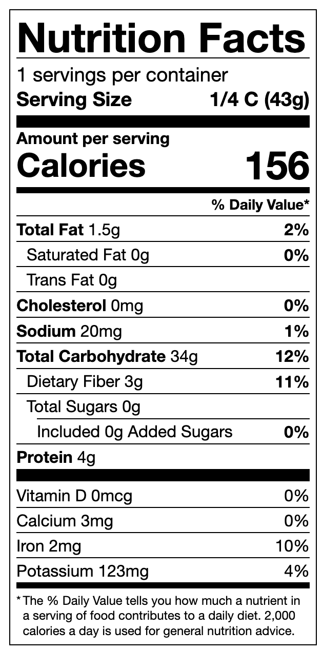 Yellow Cornmeal Nutritional Panel