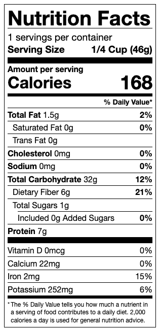 Tibetan Black Barley Nutritional Panel