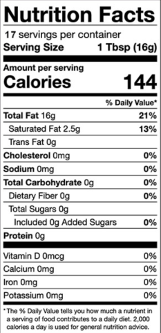 Avocado Oil Nutritional Panel
