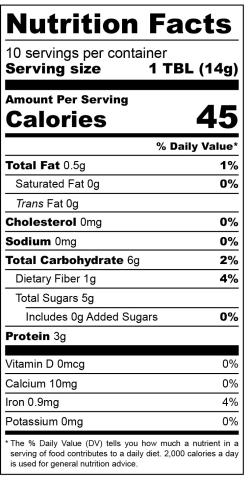 Bee Pollen Nutritional Label