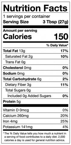 Black Sesame Seed Nutritional Panel