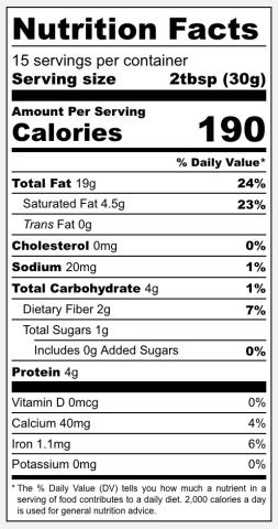 Brazil Nut Butter Nutritional Label