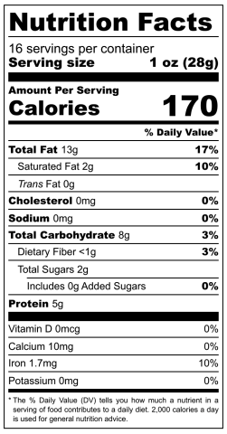 Cashew Butter 16oz Nutritional Label