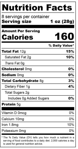 Cashew Butter 8oz Nutritional Label