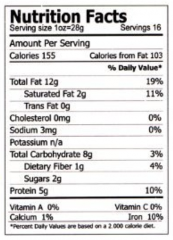 Sundried Cashews Nutritional Panel