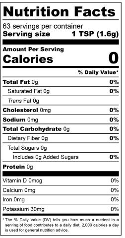 Cayenne Powder Nutritional label