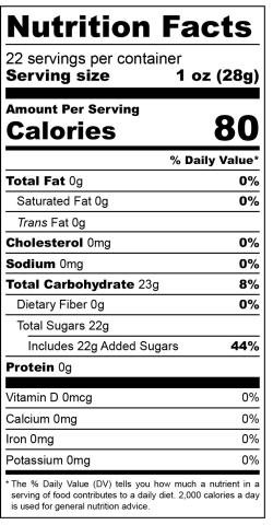 Clover Honey Nutritional Panel