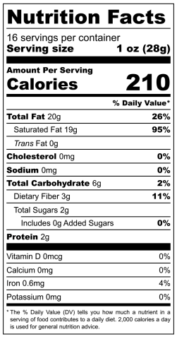 Coconut Butter Nutritional Label