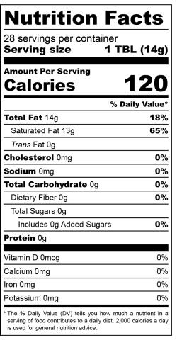 Coconut Oil Nutritional Label