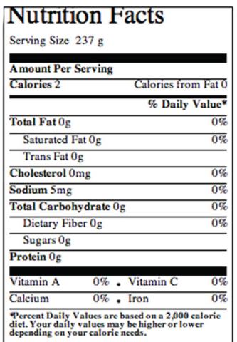 French Roast Coffee Nutritional Panel