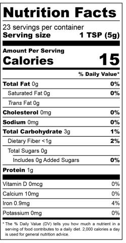 Ginger Powder Nutritional Label