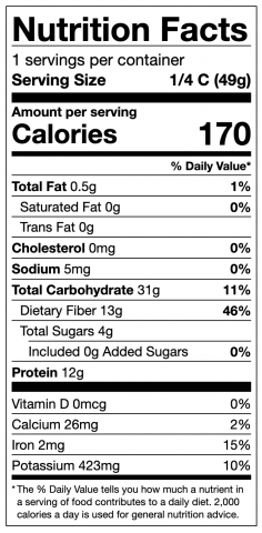 Green Split Pea Nutritional Panel