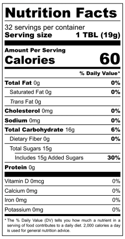 Hawaiian Native Forest Honey Nutritional Label