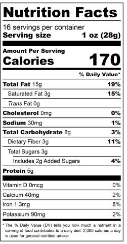 Hazelnut Chocolate Almond Butter Nutritional Label