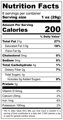 Macadamia Butter Nutritional Label