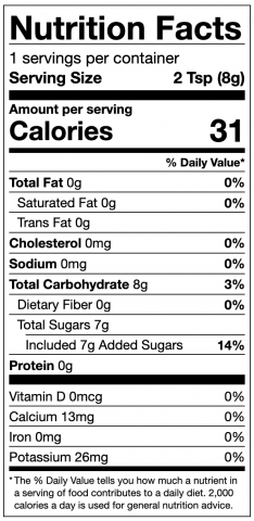 Maple Sugar Nutritional Panel