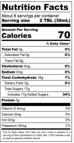 Maple Syrup Nutritonal Panel