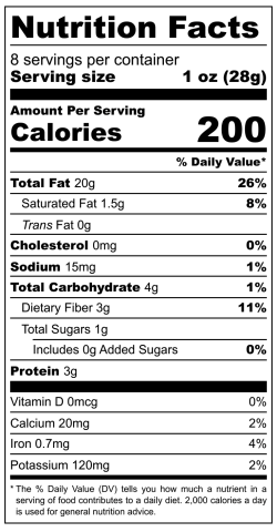 Pecan Butter Nutritional Label