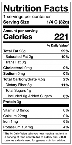 Pecan Halves Nutritional Panel