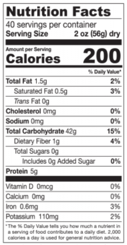 Quinoa Spaghetti Nutritional Panel