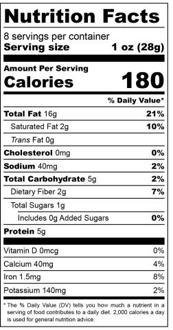 Sunflower Butter Nutritional Label