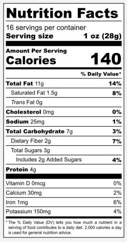 Zinc Selenium Butter Nutritional Label