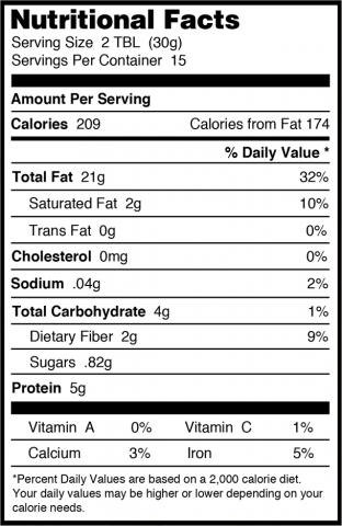 Walnut butter 16oz Nutritional Panel