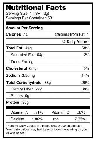 Black Cumin Seed Oil Nutritional Panel
