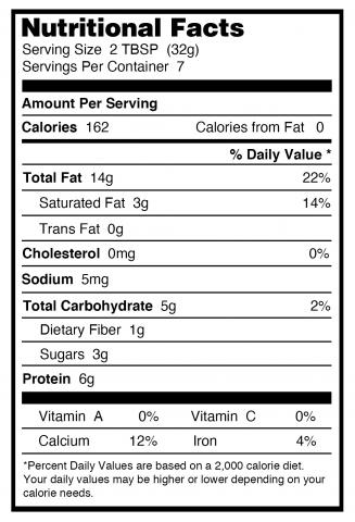 Pumpkin Seed Butter Nutritional Panel